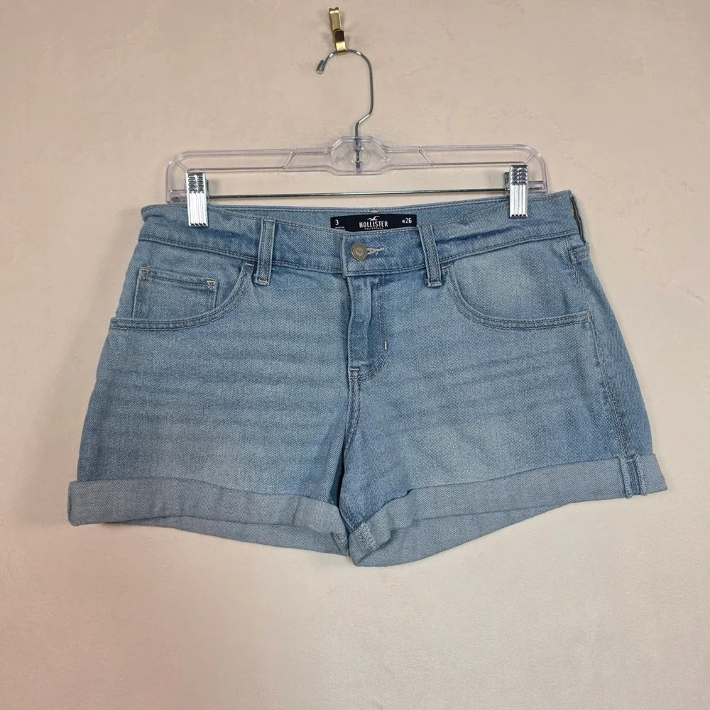 Hollister Denim Shorts Womens 3 or 26 Light Wash Low Rise Vintage Baggy Blue Y2K